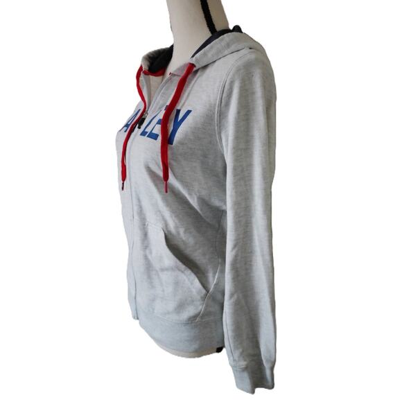 Y2k Oakley Hoodie Sweatshirt M Full Zip Gray Blue Block Letters Red Drawstring - Picture 6 of 16